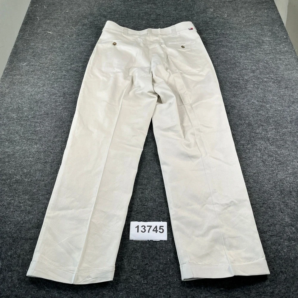 Vintage Tommy Hilfiger Chino Pants Mens Beige Excellent Pleated Cuffed Khakis